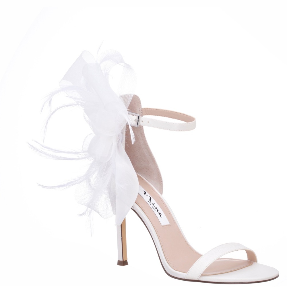 Nina Dollye Satin Feather Heels in Ivory